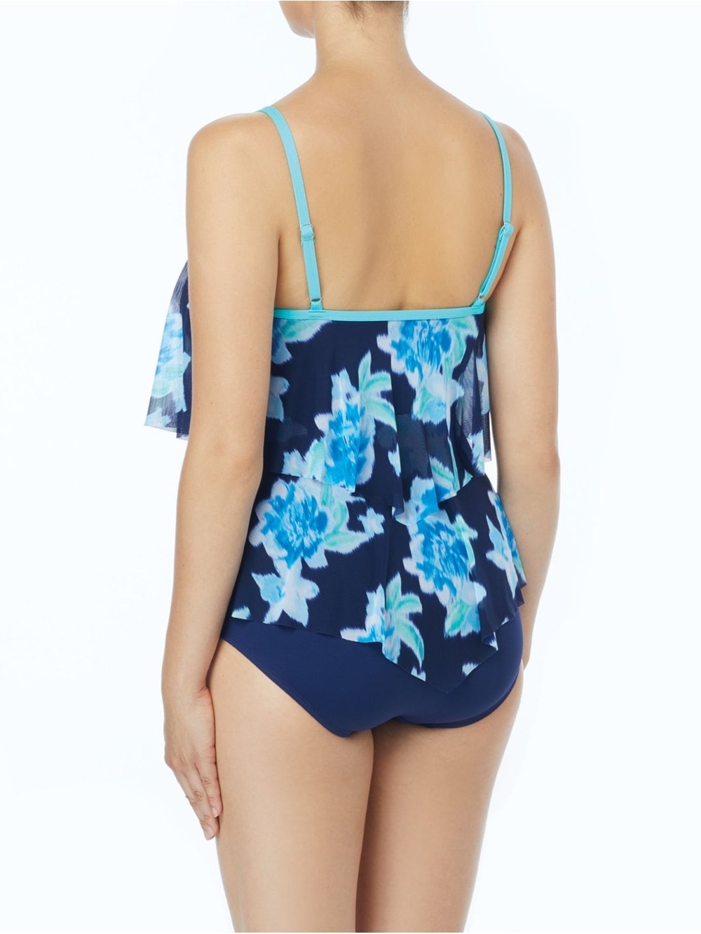 Beach House Turquoise Bandeau Swim Top with Navy Floral Accent 20W - Picture 2 of 13